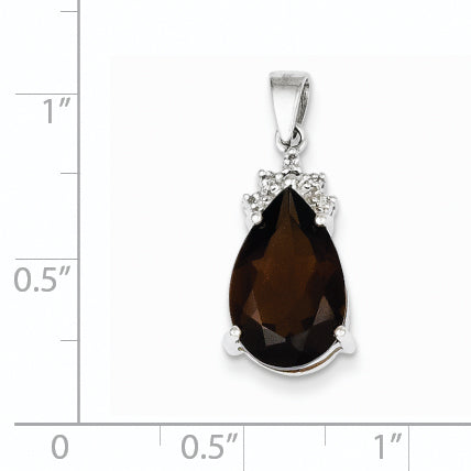 14k White Gold Smoky Quartz & Diamond Pendant