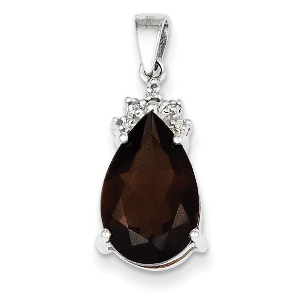 14k White Gold Smoky Quartz & Diamond Pendant