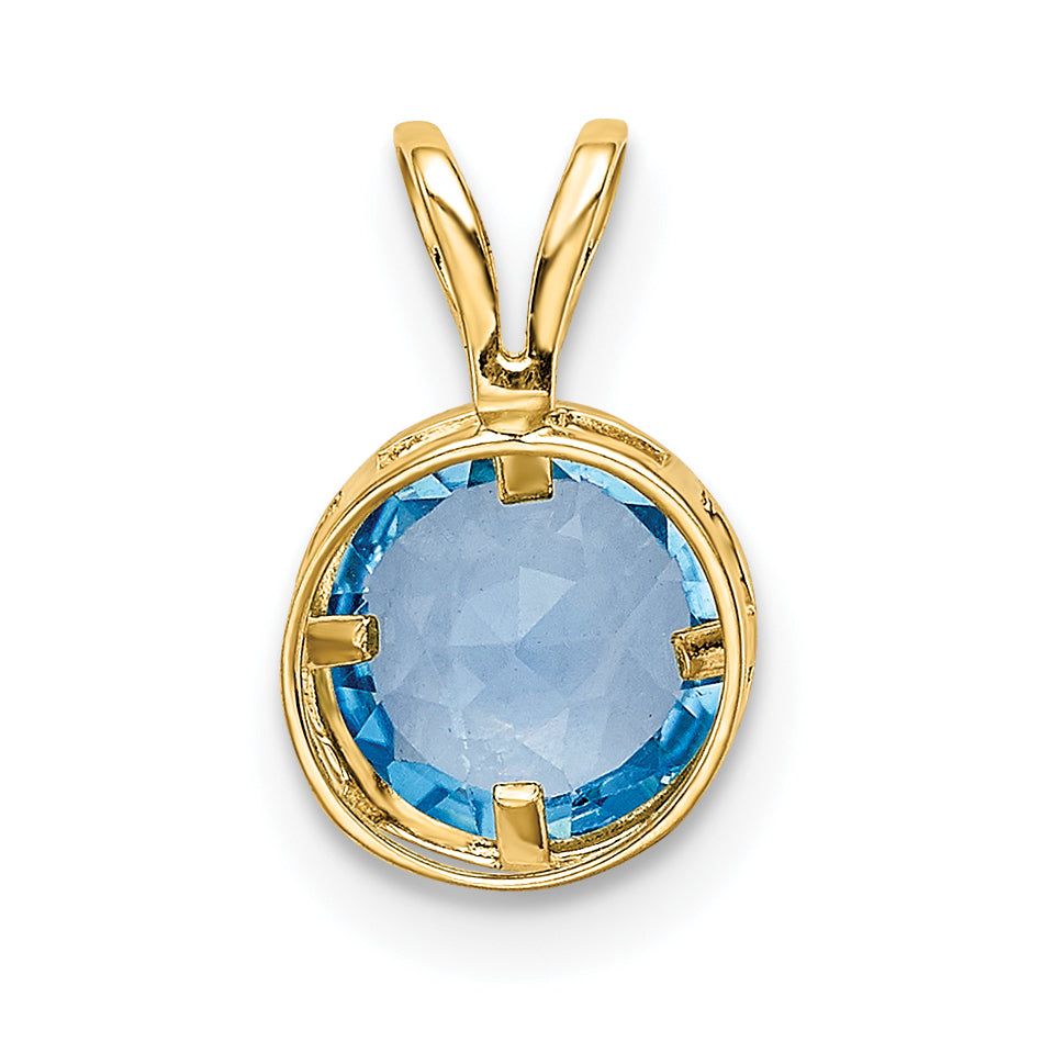 14K 6mm Blue Topaz bezel pendant