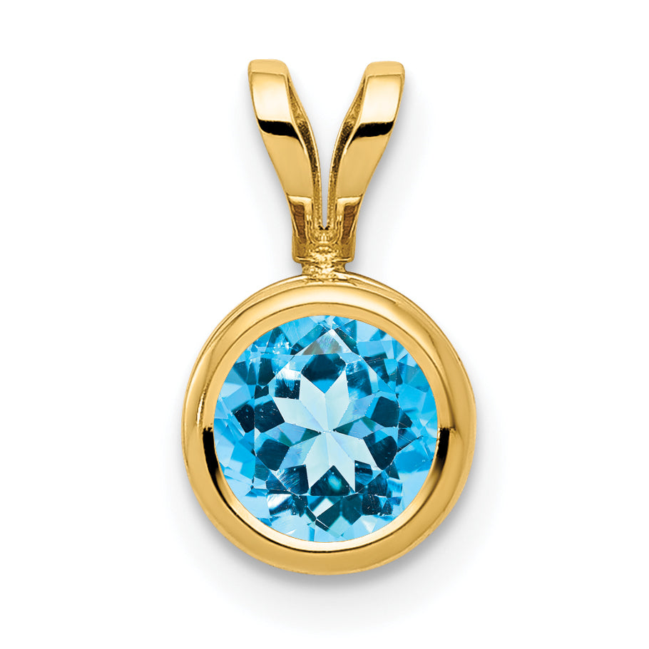 14k 6mm Blue Topaz bezel pendant