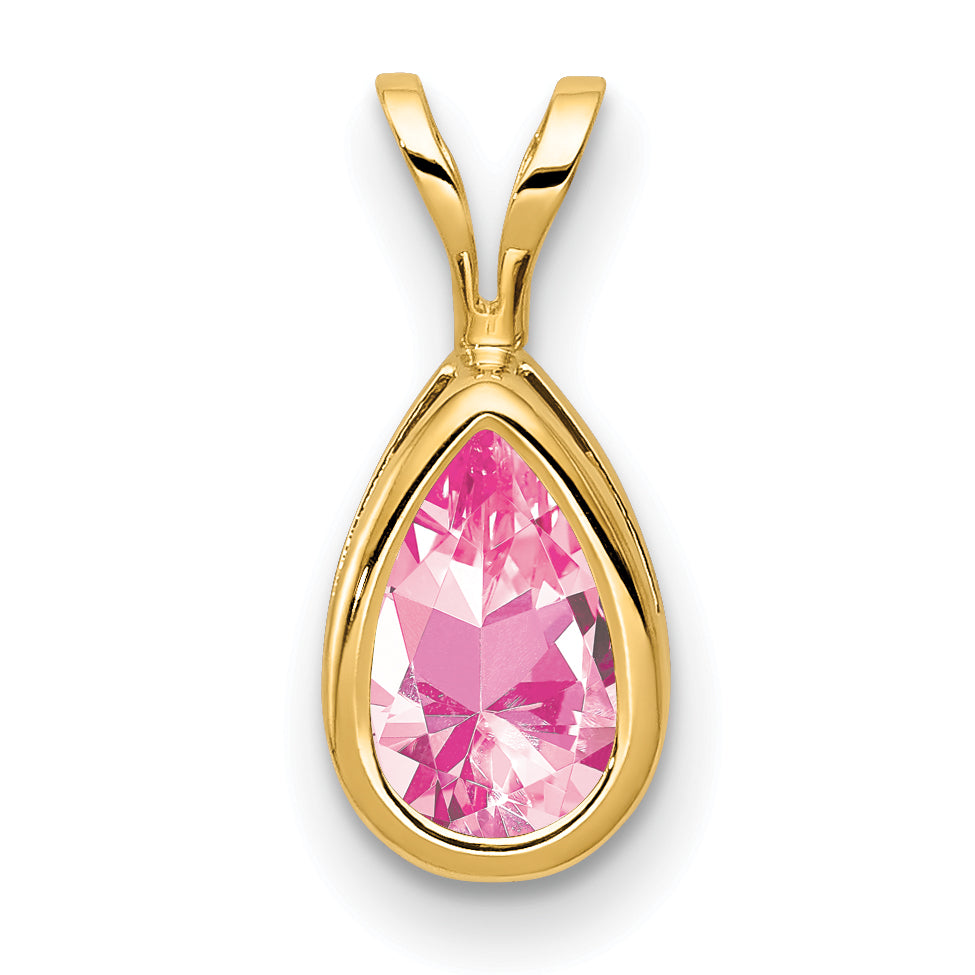 14K 8x5mm Pear Pink Tourmaline bezel pendant