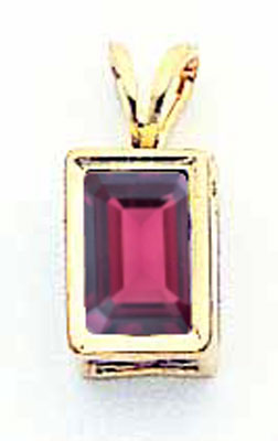 14K 7x5mm Emerald Cut Rhodolite Garnet bezel pendant