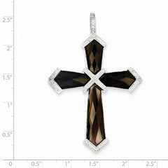 14K White Gold Diamond & Smoky Quartz Cross Pendant