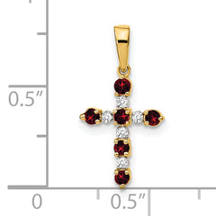 14k Garnet and Diamond Cross Pendant