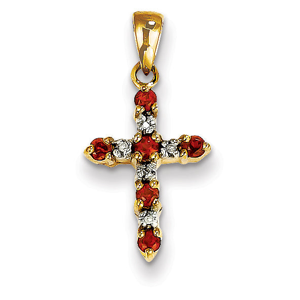 14K Garnet & Diamond Cross Pendant