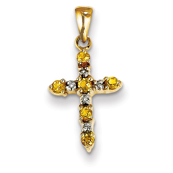 14K Citrine & Diamond Cross Pendant