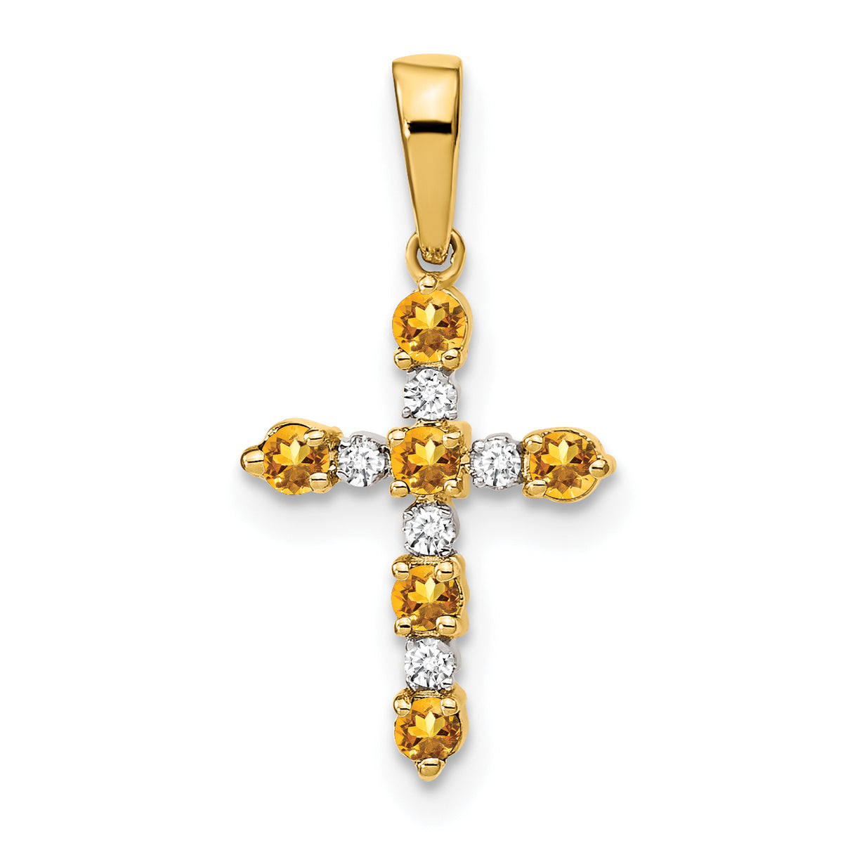 14k Citrine and Diamond Cross Pendant