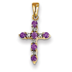 14K Amethyst & Diamond Cross Pendant