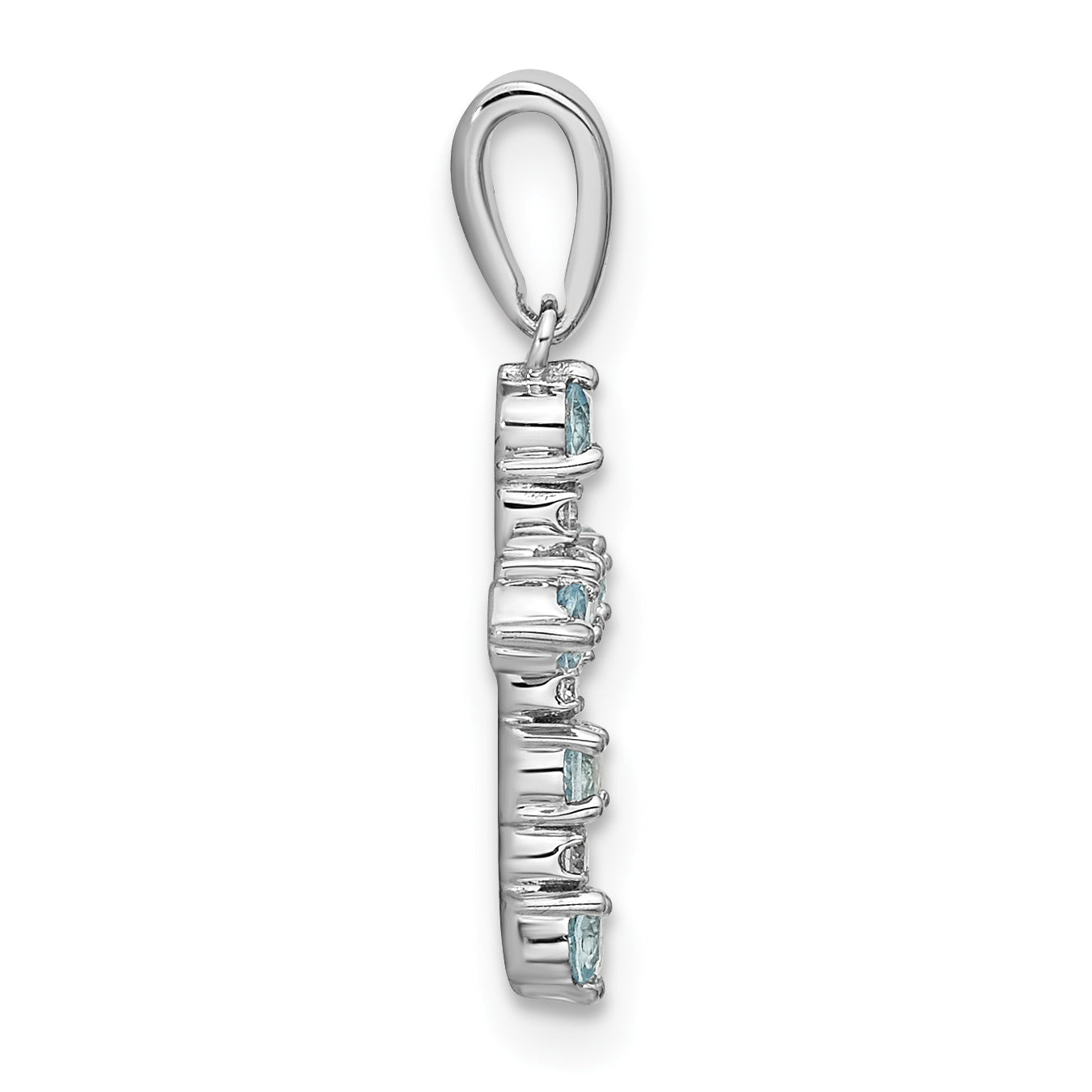 14k White Gold Blue Topaz and Diamond Cross Pendant