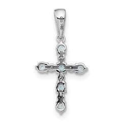 14k White Gold Blue Topaz and Diamond Cross Pendant