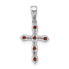 14k White Gold Garnet and Diamond Cross Pendant