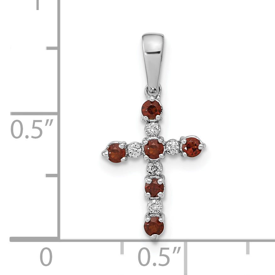 14k White Gold Garnet and Diamond Cross Pendant