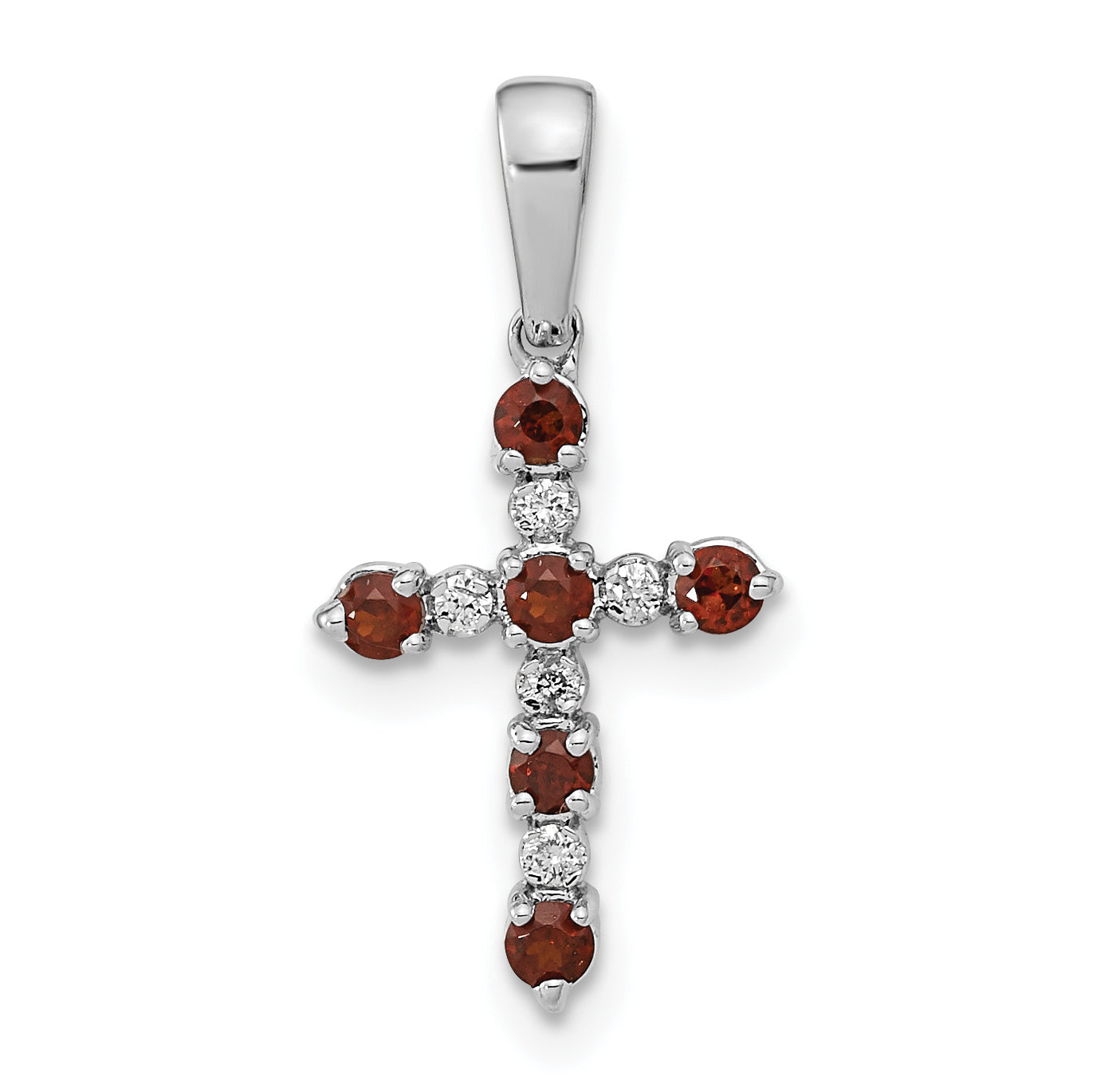 14k White Gold Garnet and Diamond Cross Pendant