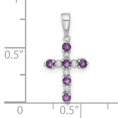 14k White Gold Amethyst and Diamond Cross Pendant