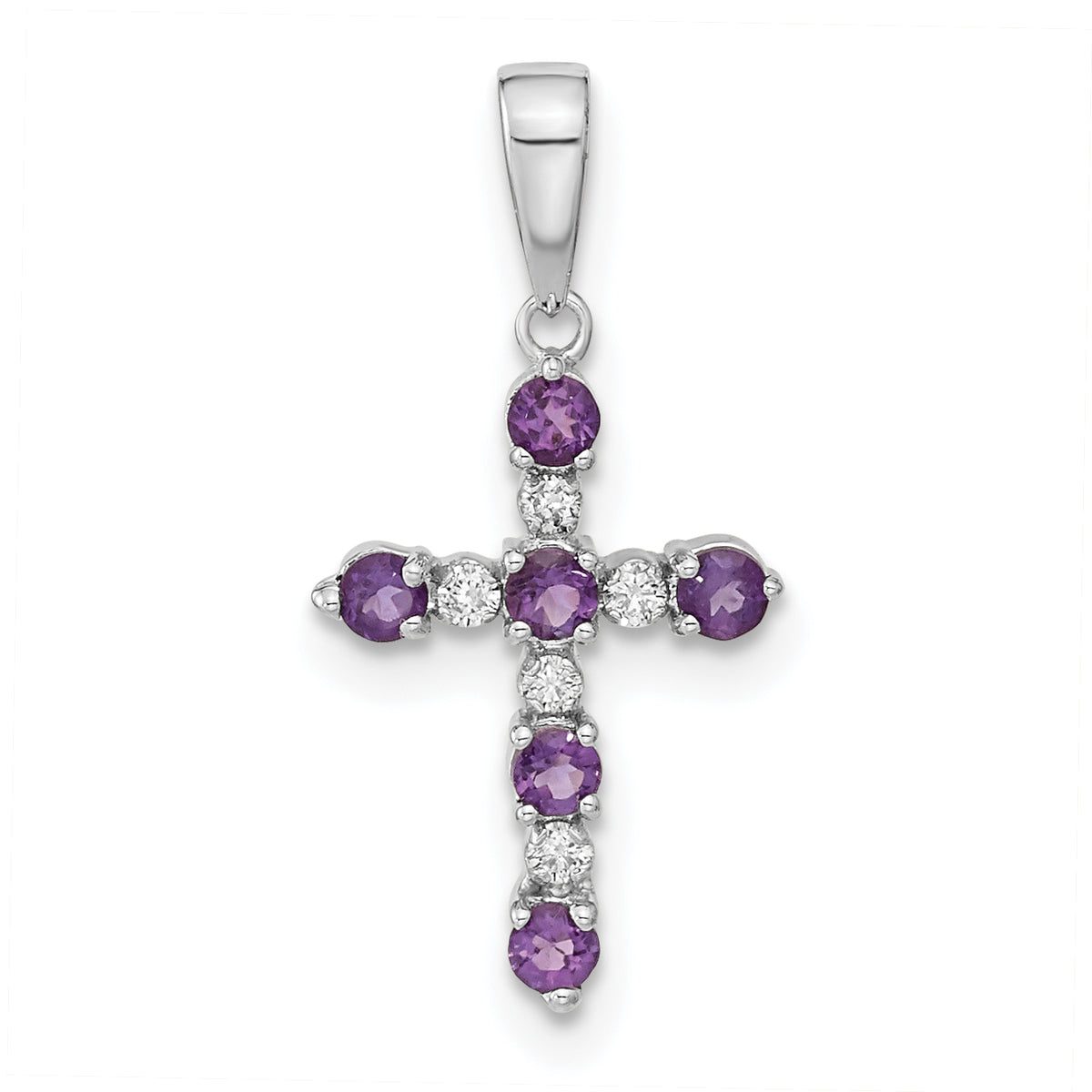 14k White Gold Amethyst and Diamond Cross Pendant