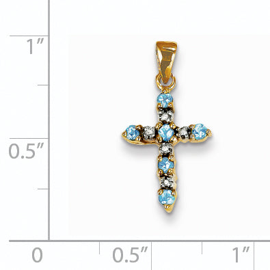 14k Blue Topaz and Diamond Cross Pendant