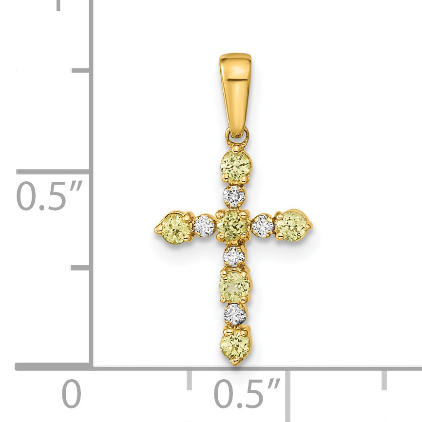 14k Peridot and Diamond Cross Pendant