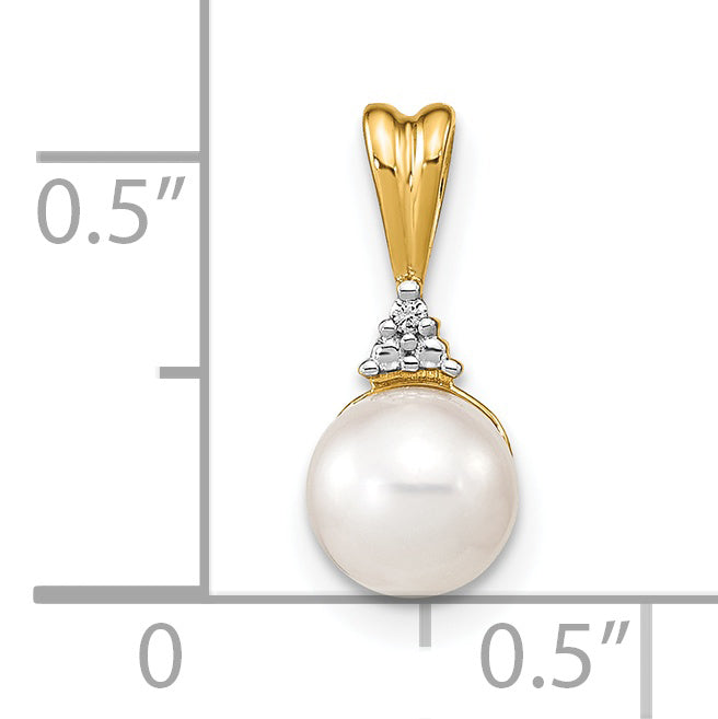 14K 6-7mm White Round FW Cultured Pearl and Diamond Pendant