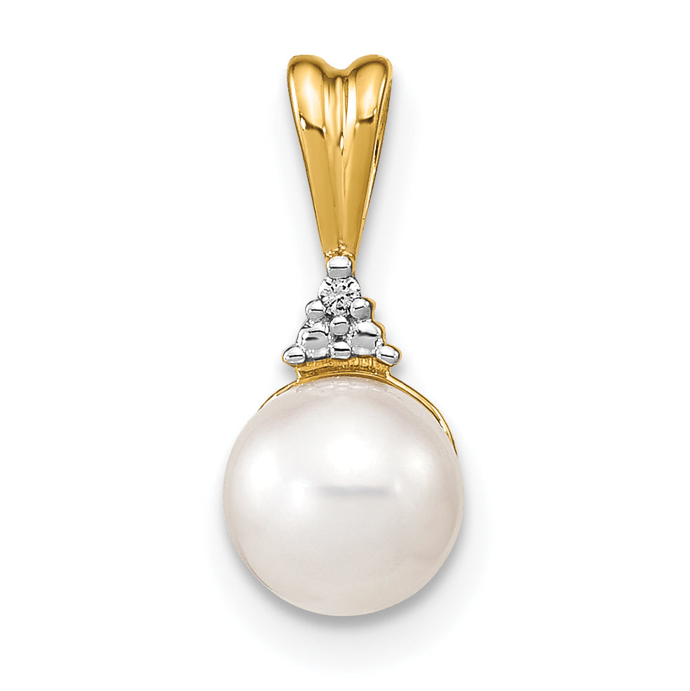 14k 6-7mm White Round FW Cultured Pearl and Diamond Pendant