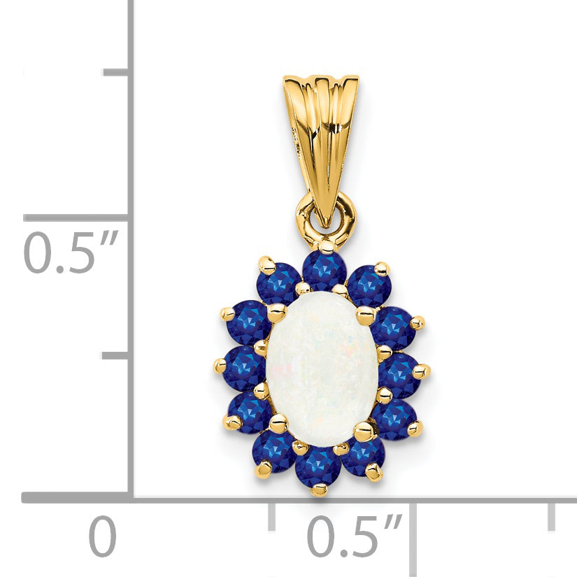 14K Genuine Opal and Sapphire Pendant