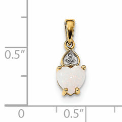 14K Gold w/ Diamond & Opal Polished Heart Pendant