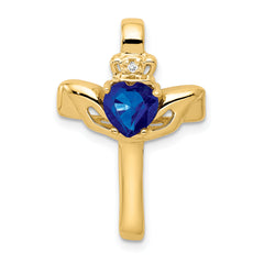 14K 6mm Heart Sapphire A Diamond cross pendant