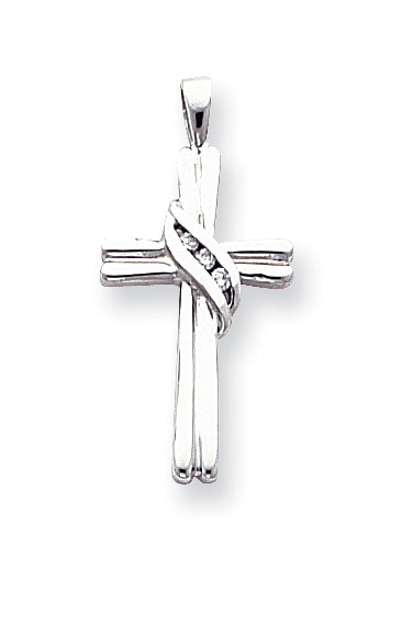 14k White Gold AA Diamond Cross Pendant