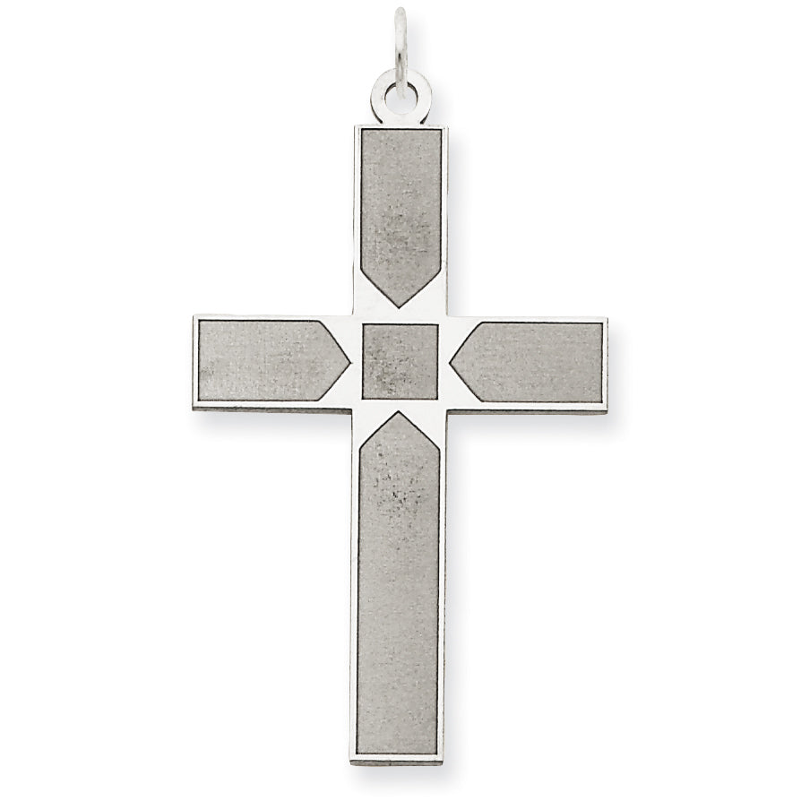 14K White Gold Laser Designed Cross Pendant