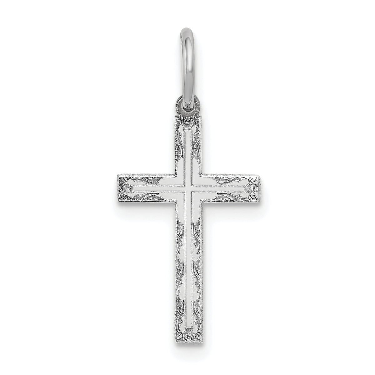 14K White Gold Laser Designed Cross Charm