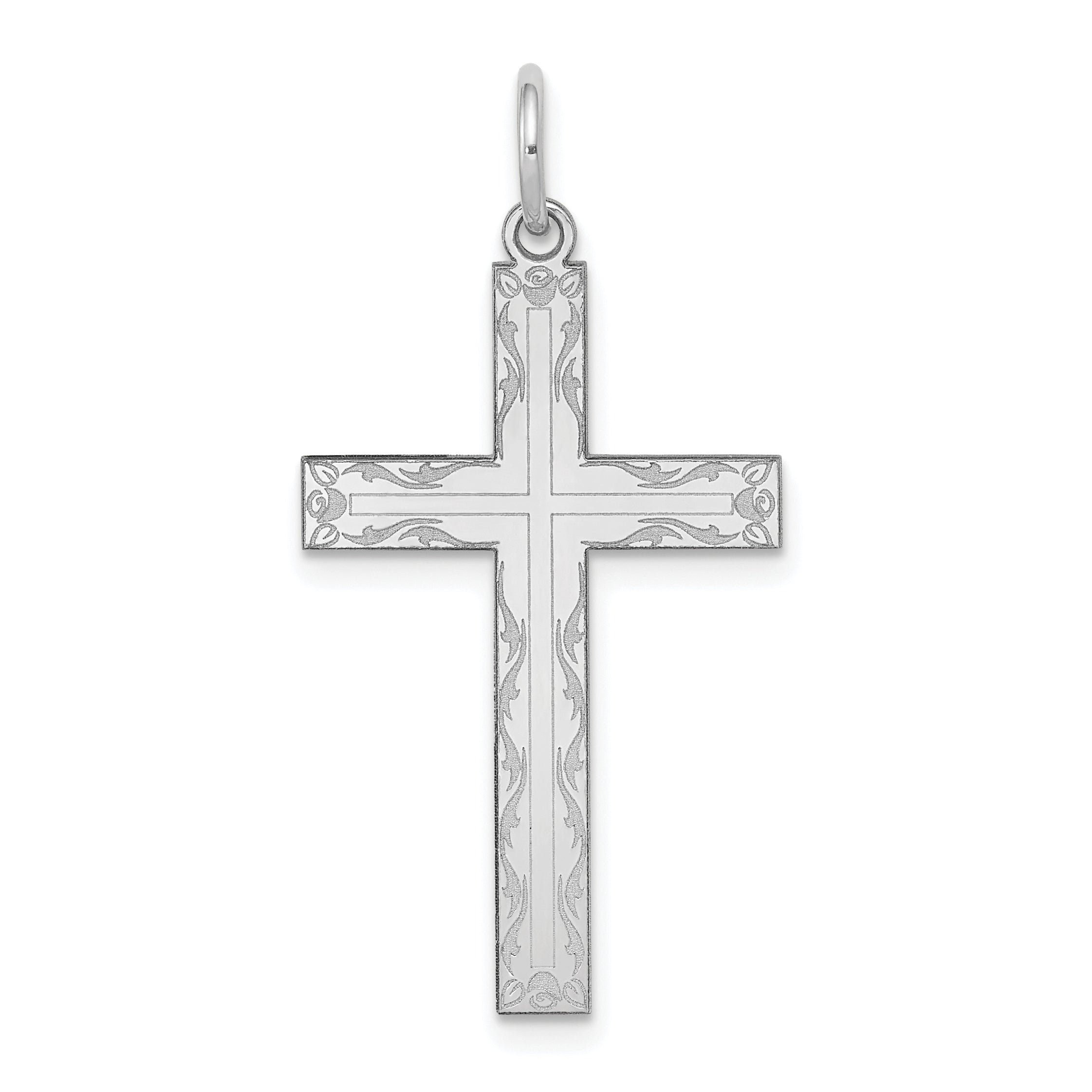 14K White Gold Laser Designed Cross Pendant