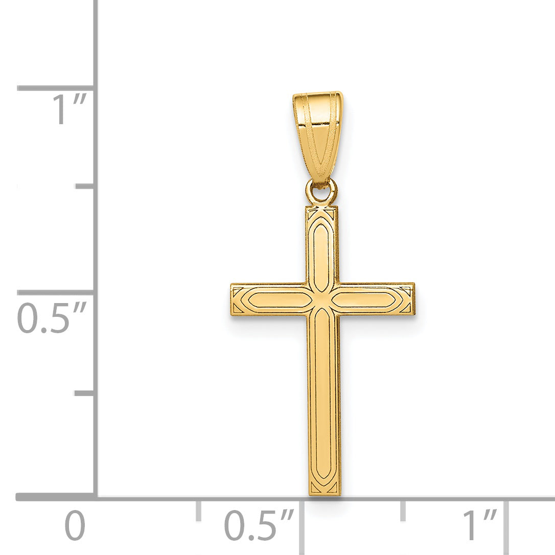 14K Solid Laser Etched Cross Pendant