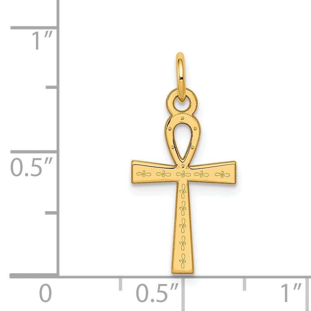 14K Laser Designed Ankh Cross Charm