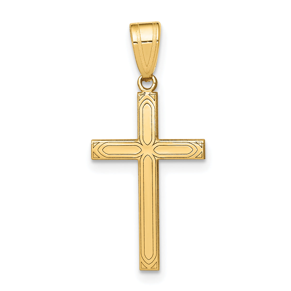 14k Solid Laser Etched Cross Pendant