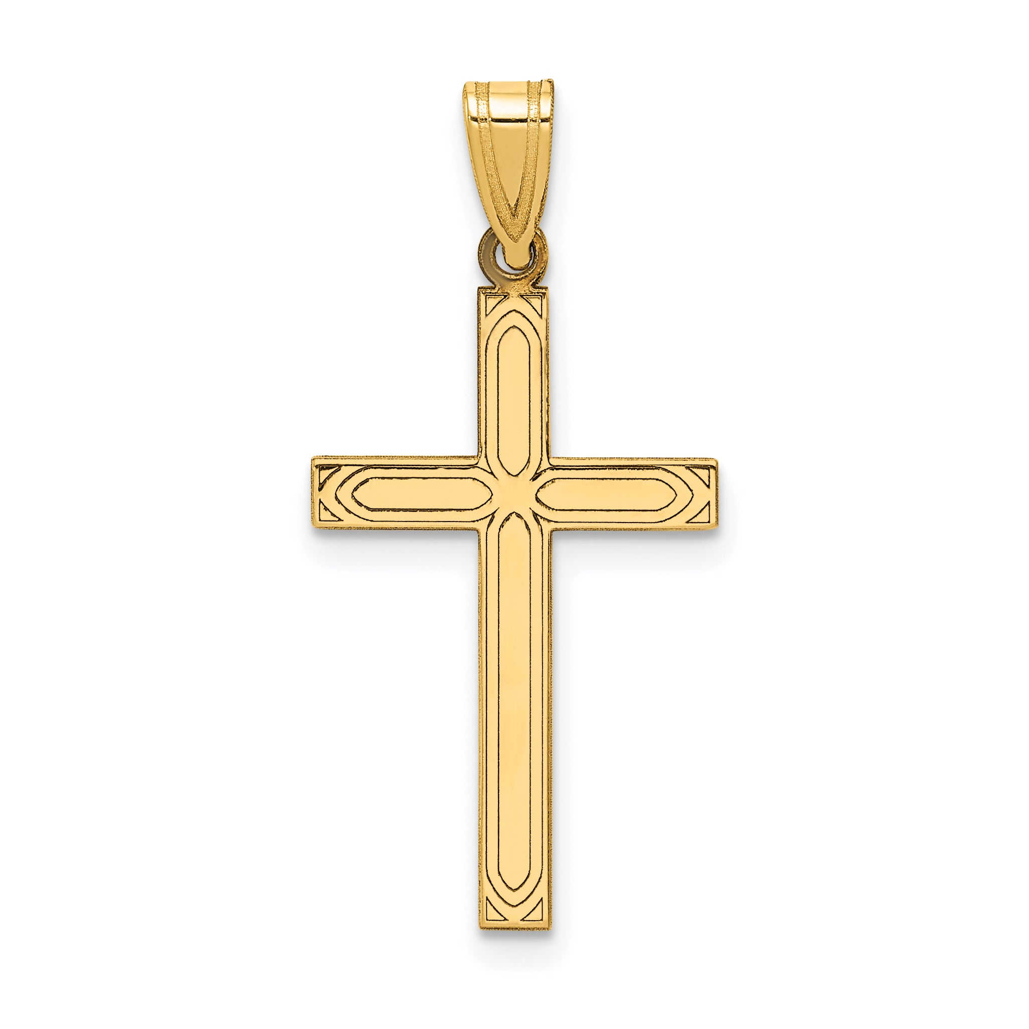 14k Solid Laser Etched Cross Pendant