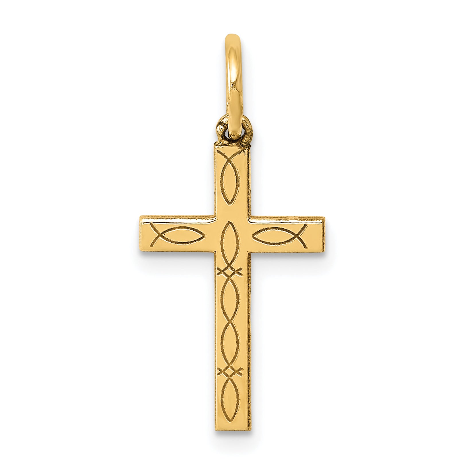 14K Laser Cut Ichthus Cross Charm