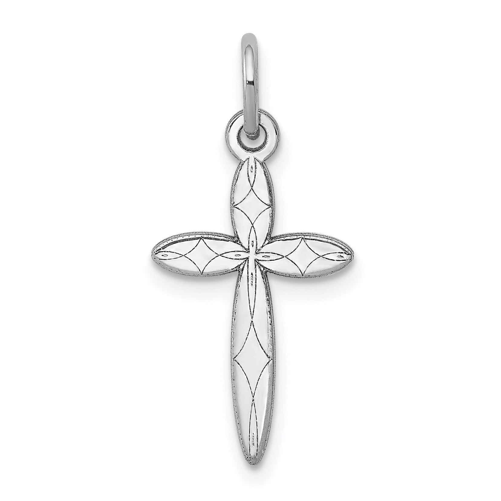 14K White Gold Laser Designed Cross Charm