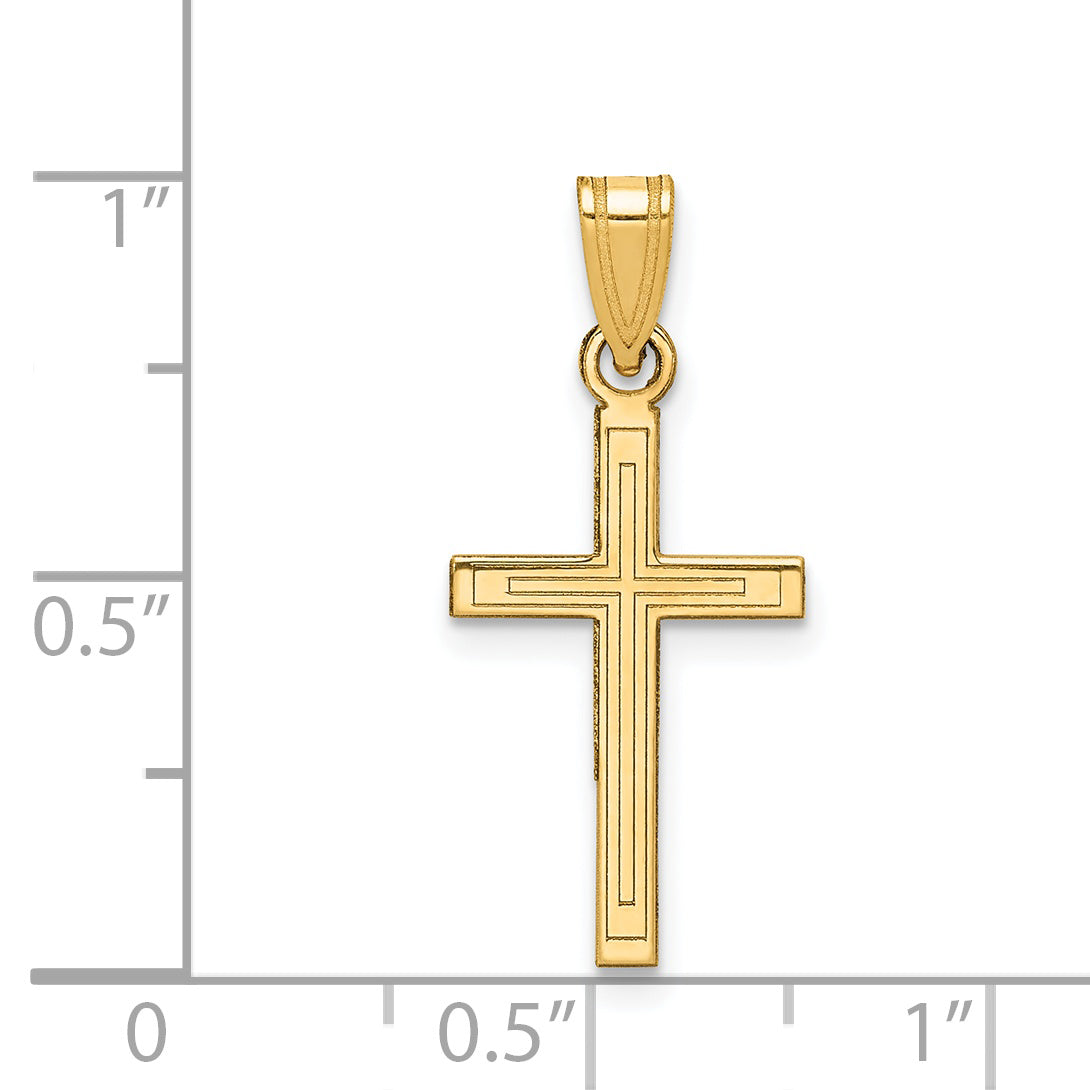 14K Solid Laser Etched Cross Pendant