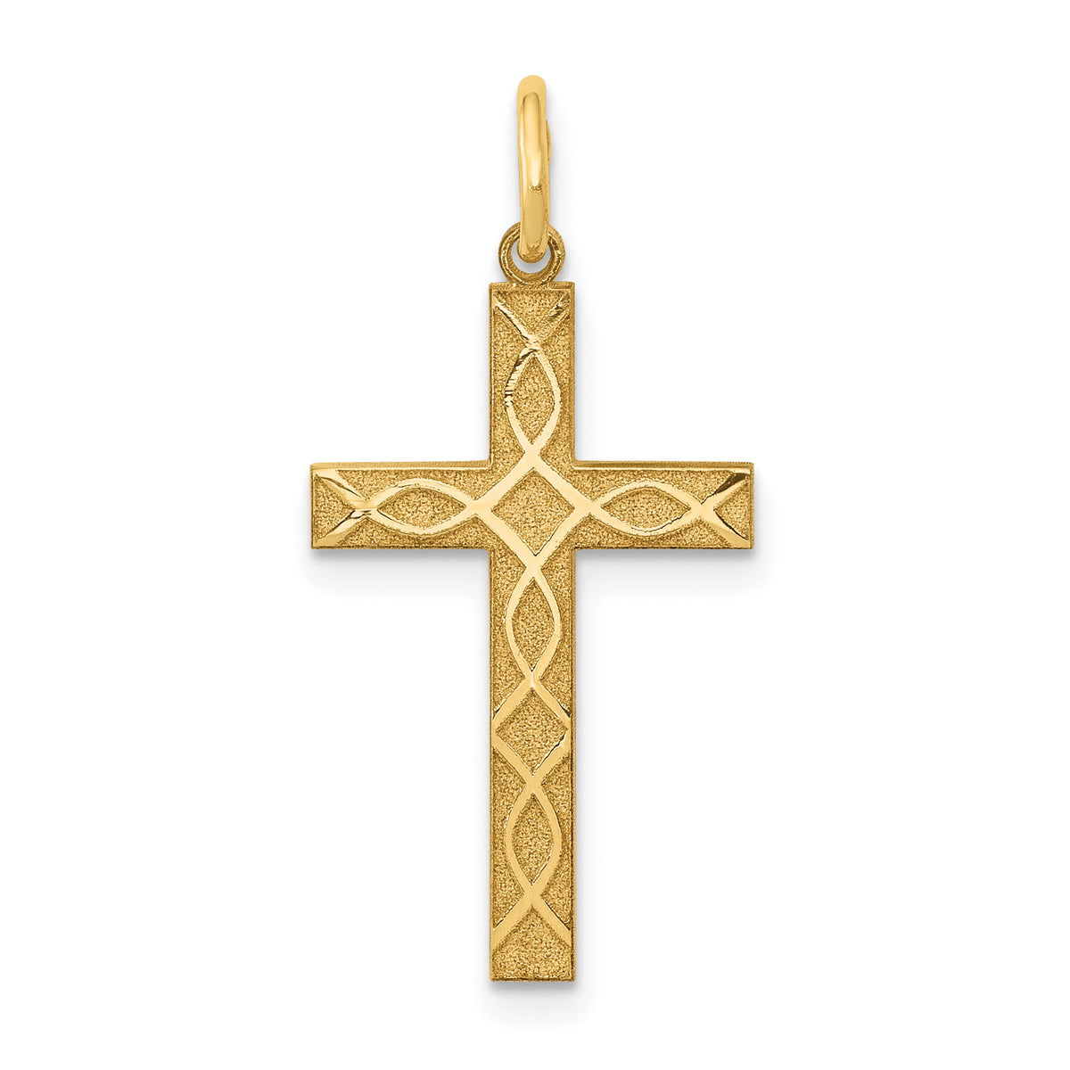 14K White Laser Designed Cross Charm