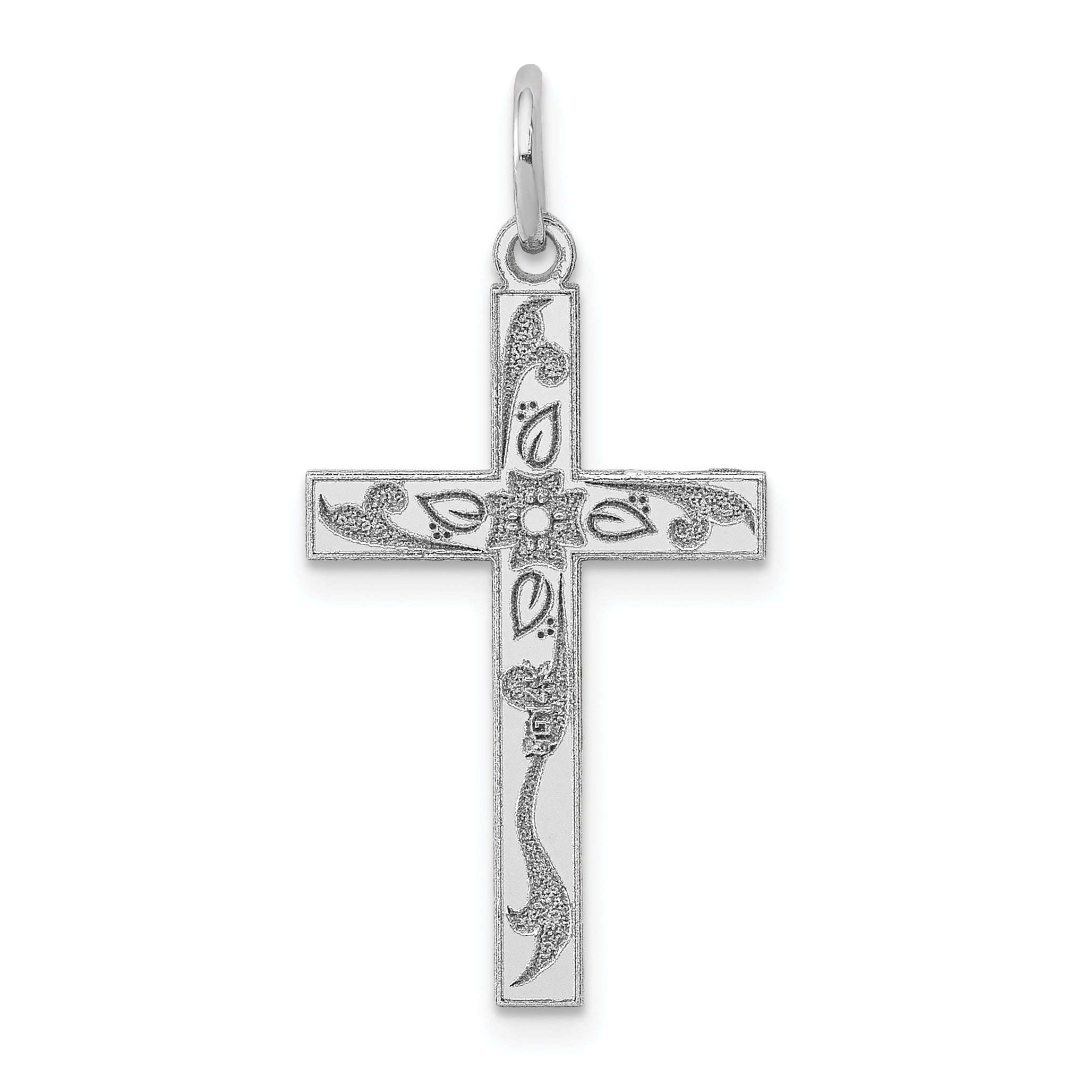 14K White Gold Laser Designed Cross Charm