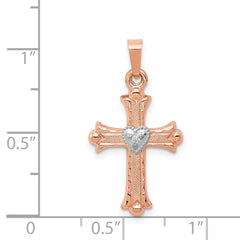 14K Two-Tone Rose and White Gold Diamond Cross Pendant