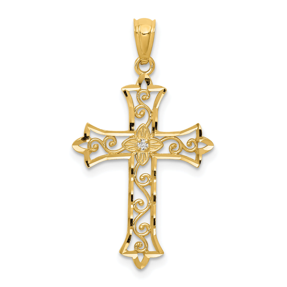 14k Yellow Gold Diamond Cross Pendant