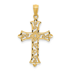 14k Yellow Gold Diamond Cross Pendant