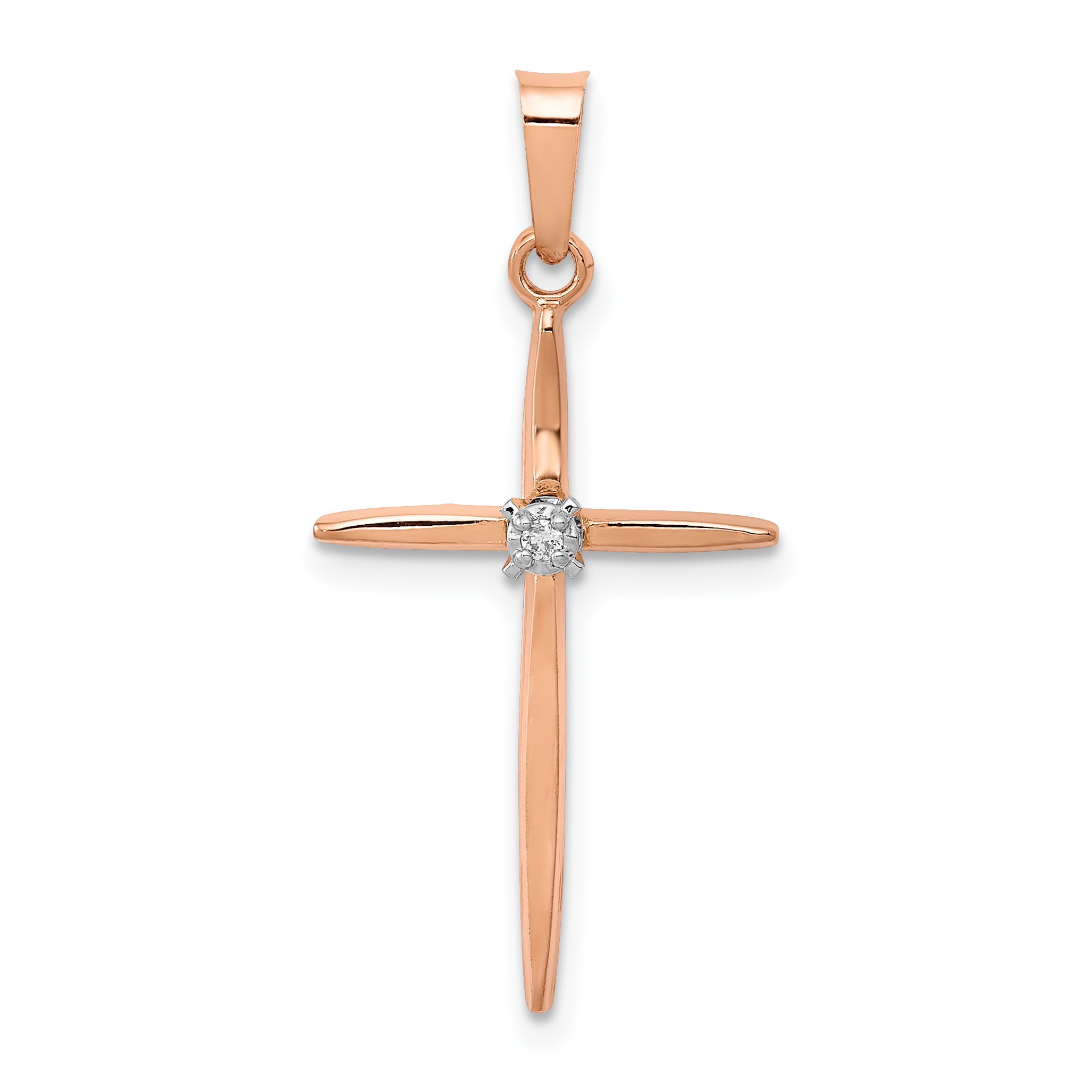 14k Rose Gold Diamond Cross Pendant