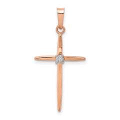 14k Rose Gold Diamond Cross Pendant