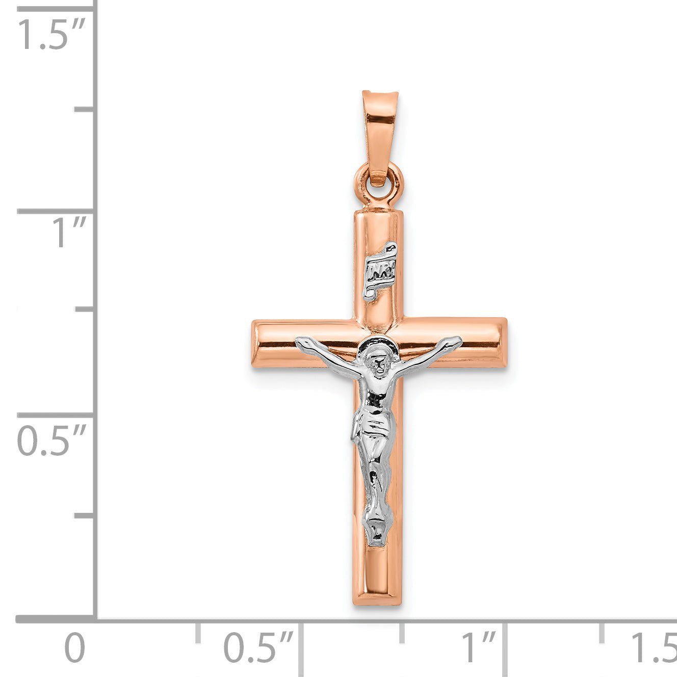 14K Two-tone Gold Hollow Crucifix Pendant