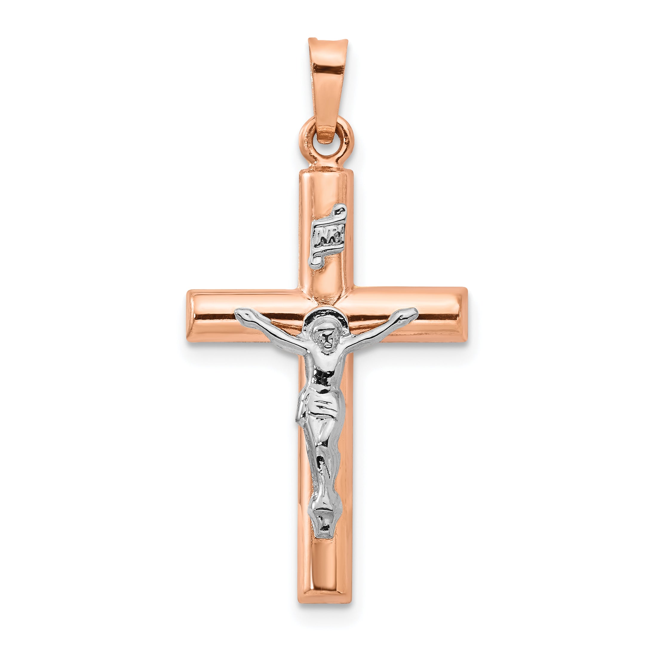 14k Two-tone Gold Hollow Crucifix Pendant