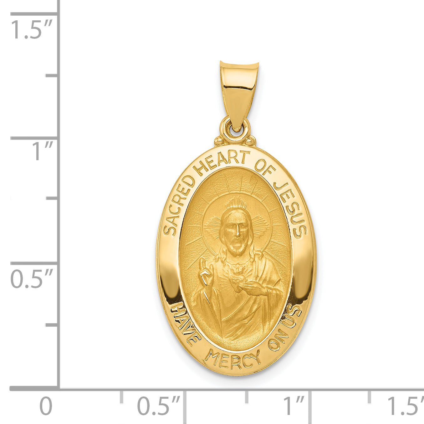 14K Polished and Satin Sacred Heart of Jesus Medal Hollow Pendant