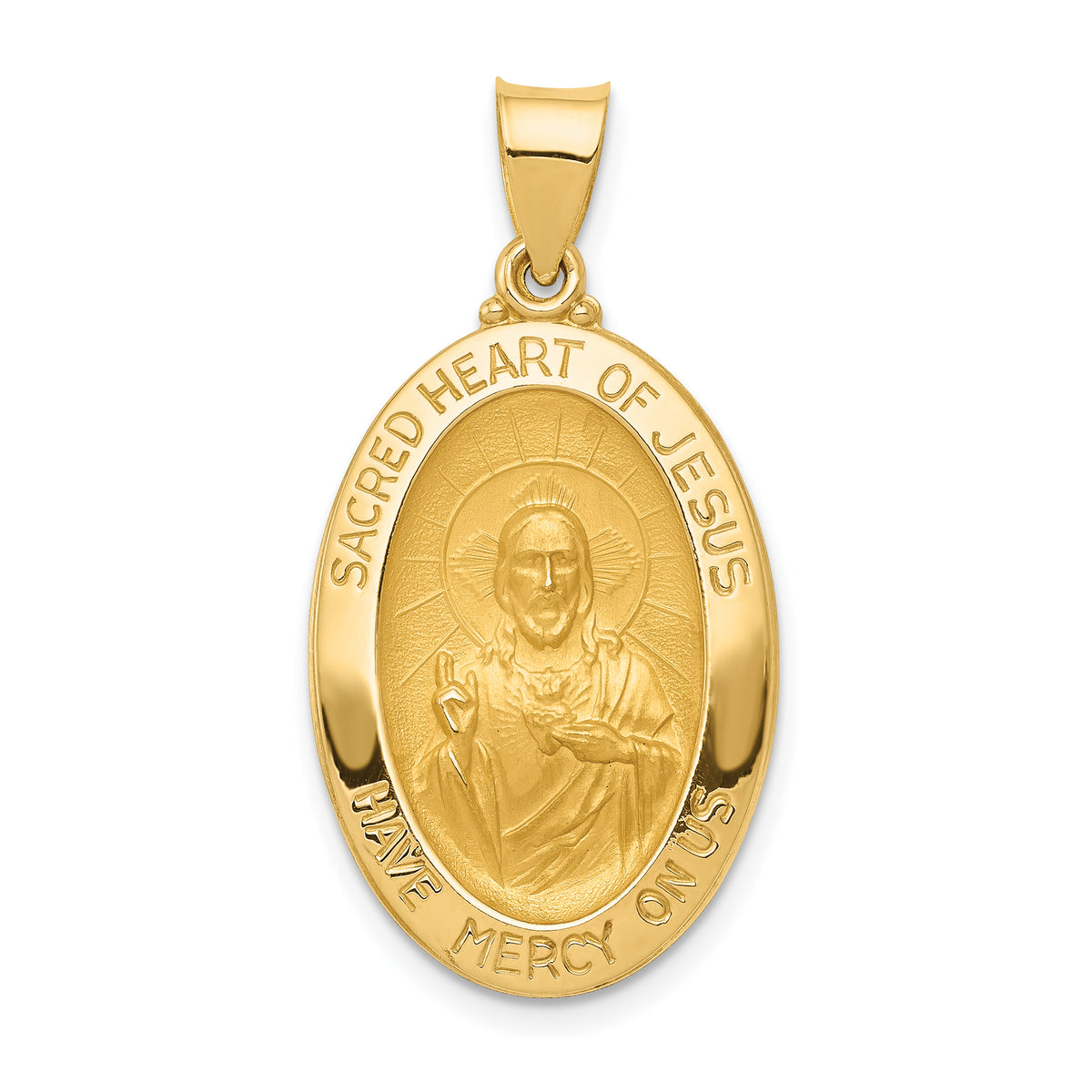 14k Polished and Satin Sacred Heart of Jesus Medal Hollow Pendant