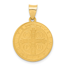 14K Polished and Satin St Benedict Hollow Medal Pendant