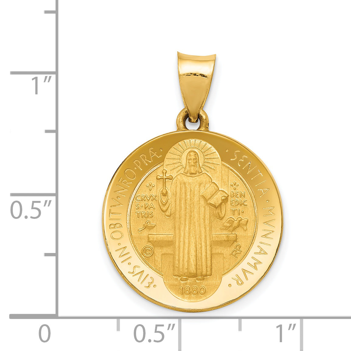 14K Polished and Satin St Benedict Hollow Medal Pendant